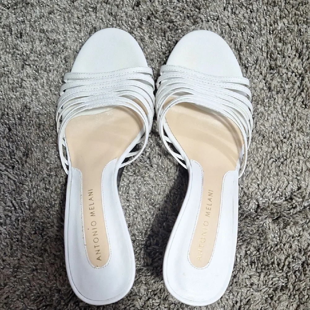 ANTONIO MELANI White Leather Strappy Wedges-7